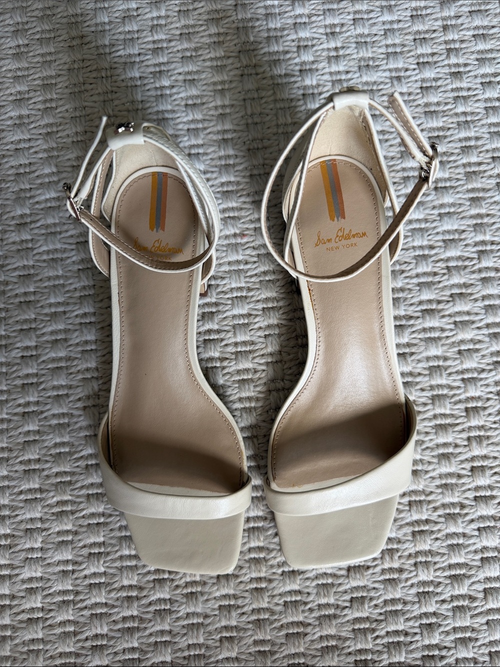 Sam Edelman Ivory Ankle-Strap Block Heel Sandals - Picture 2 of 4